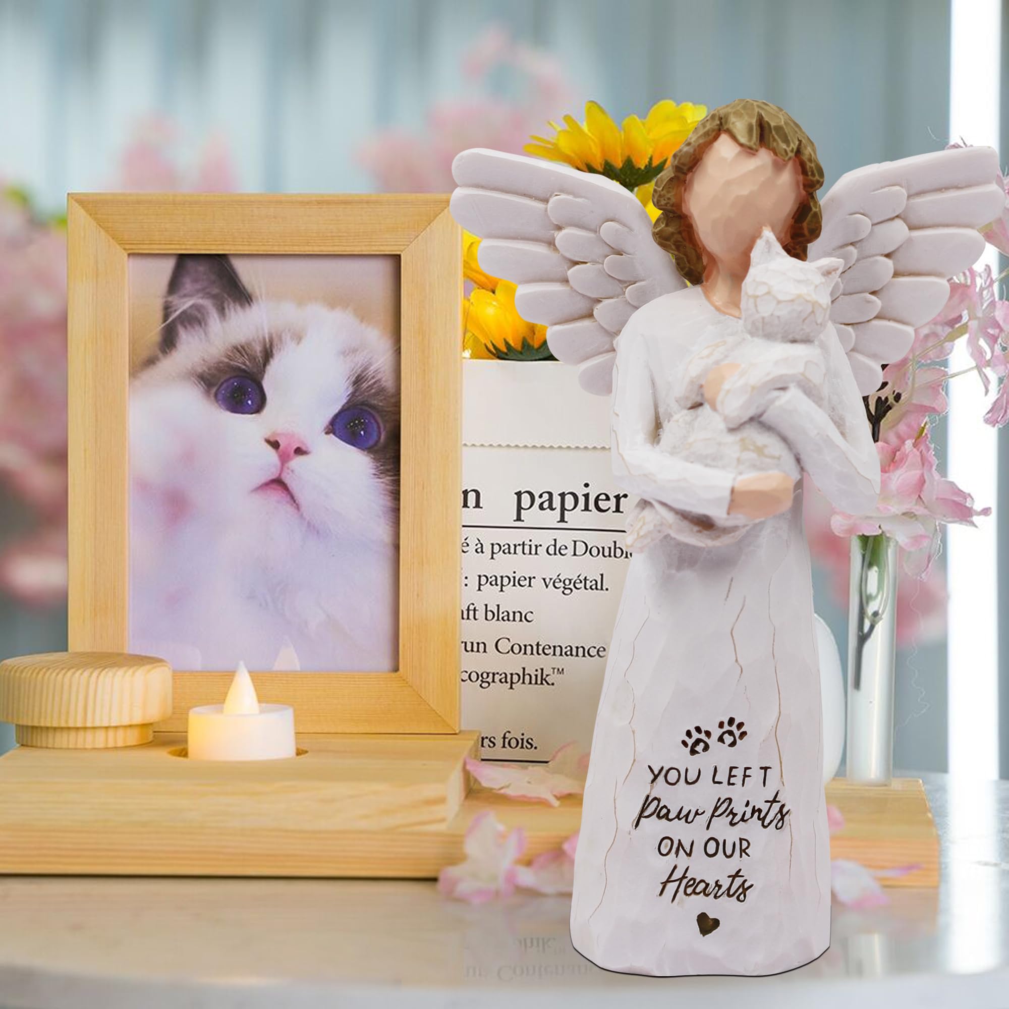 BORLESTA Cat Memorial Gifts for Loss of Cat, Pet Loss Sympathy Gift, Pet Cat Remembrance Gifts, Cat Mom Gift for Cats Lovers, Cat Statue Hand-Painted Figurines Angel (Gray)