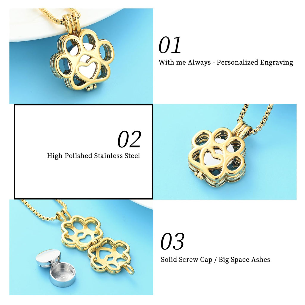 Oinsi Pet Cremation Jewelry For Ashes For Dog/Cat Paw Stainless Steel Memorial Locket Urn Necklace Inside Mini Case Keepsake Cremation Jewelry Women Men