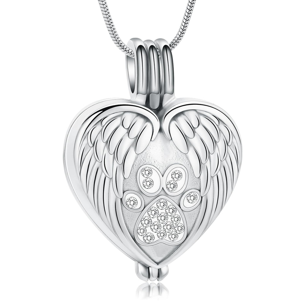 zeqingjw Pet Cremation Jewelry for Ashes Pendant Paw Print Pet Heart Urn Necklace Memorial Keepsake Jewelry for Pet/Dog's/Cat's Ashes