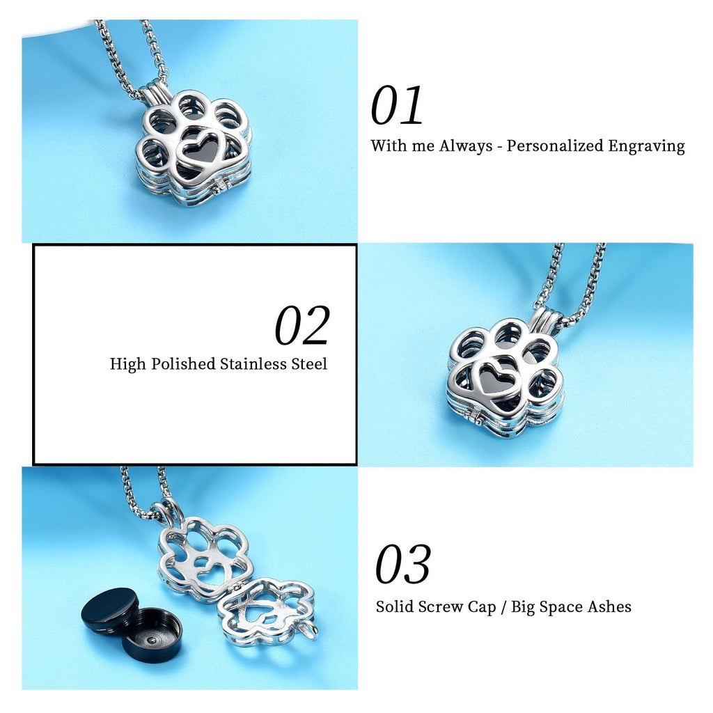 Oinsi Pet Cremation Jewelry For Ashes For Dog/Cat Paw Stainless Steel Memorial Locket Urn Necklace Inside Mini Case Keepsake Cremation Jewelry Women Men
