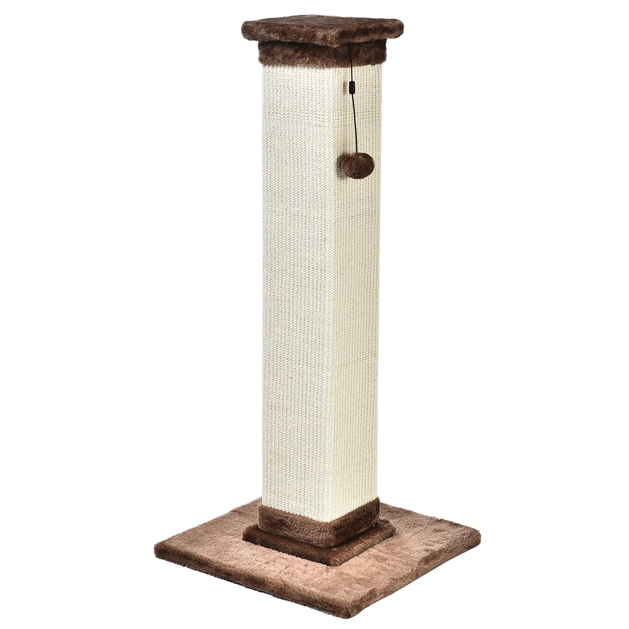 Amazon Basics Sturdy Cat Scratching Post for Indoor Cats & Kittens, Classic Single Post with Sisal Rope, Jute Fiber, Wood Base, Large (35.4"H), Brown