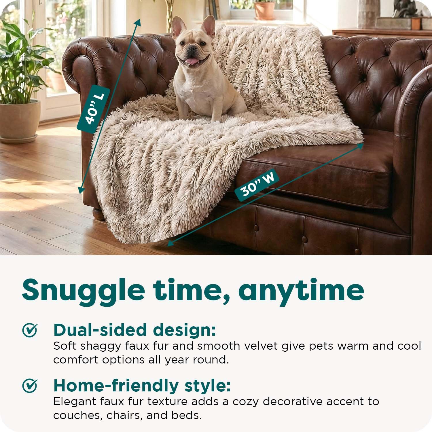 FurHaven Waterproof Throw Blanket for Dogs & Indoor Cats, Reversible Protective Pet Blanket, Extra Large, Long Faux Fur & Velvet, Driftwood