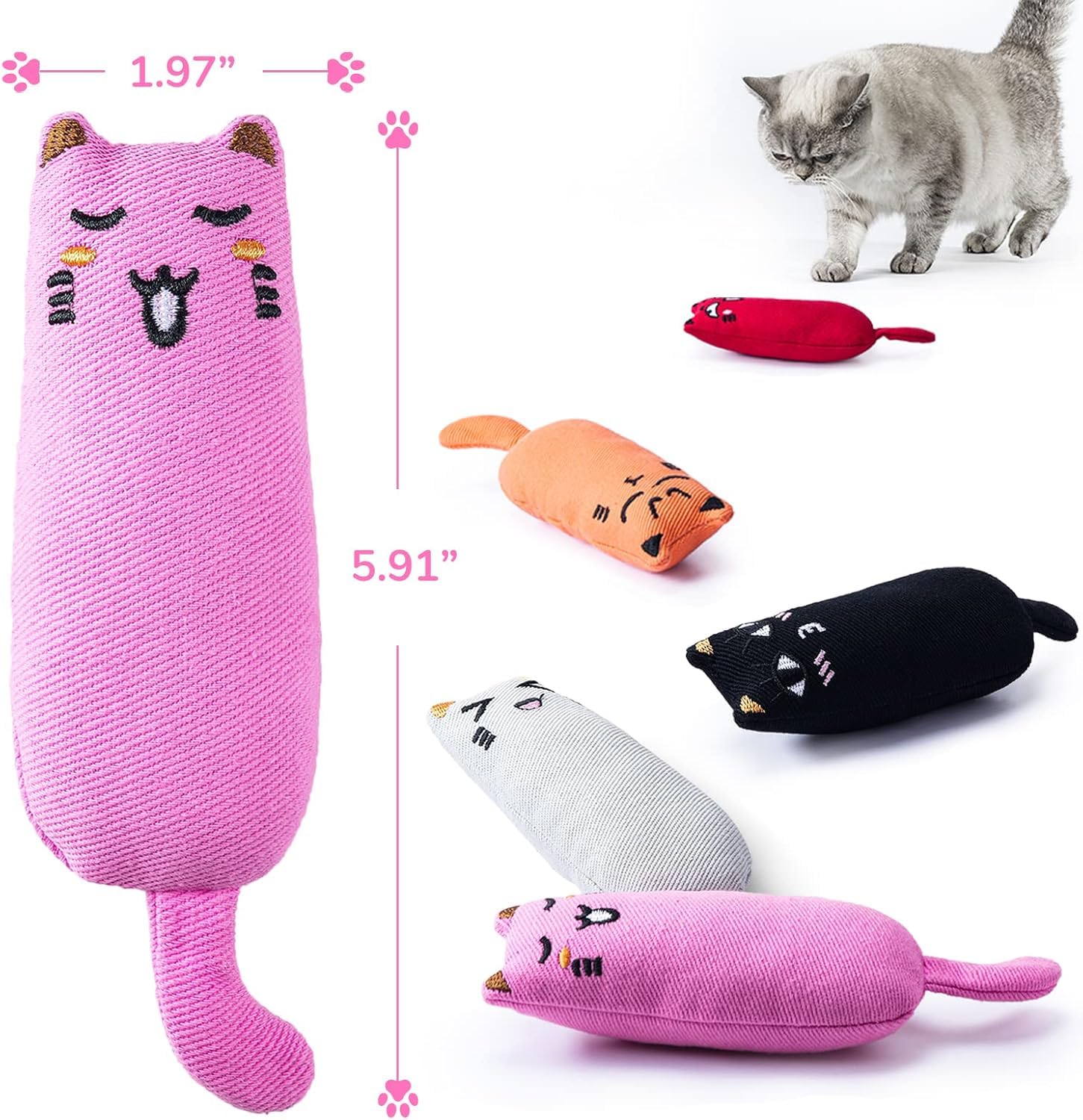 Legendog 5Pcs Bite Resistant Catnip Toy for Cats,Catnip Filled Cartoon Mice Cat Teething Chew Toy