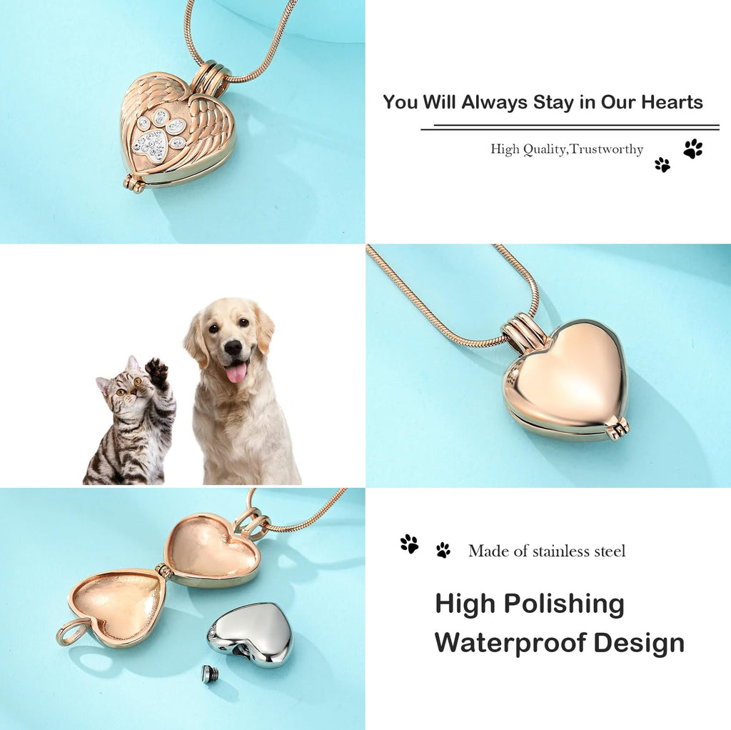 zeqingjw Pet Cremation Jewelry for Ashes Pendant Paw Print Pet Heart Urn Necklace Memorial Keepsake Jewelry for Pet/Dog's/Cat's Ashes