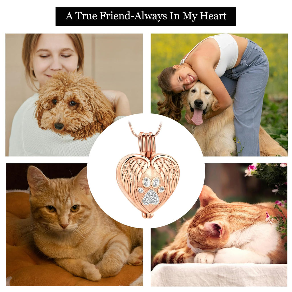zeqingjw Pet Cremation Jewelry for Ashes Pendant Paw Print Pet Heart Urn Necklace Memorial Keepsake Jewelry for Pet/Dog's/Cat's Ashes