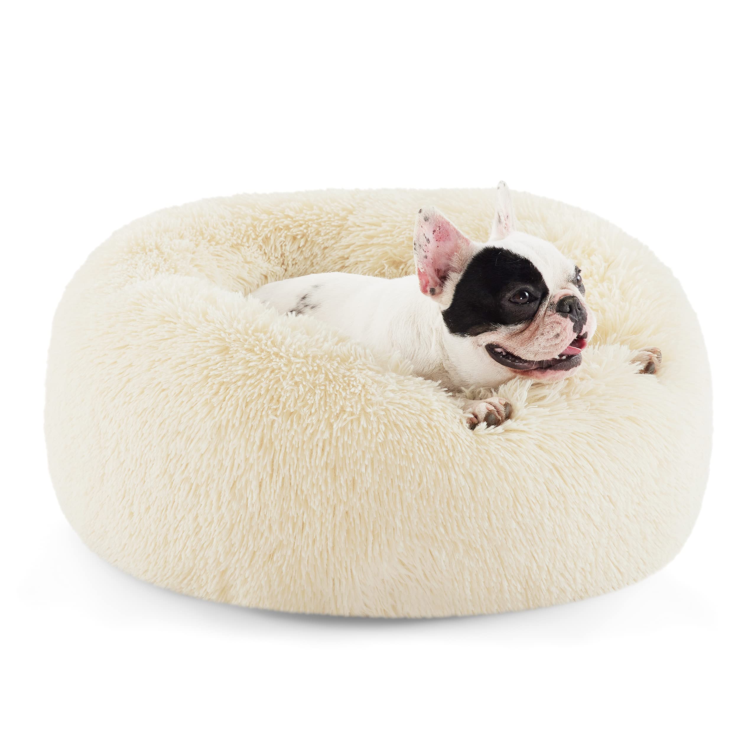 Bedsure Calming Dog Bed for Small Dogs - Donut Washable Small Puppy Bed, 23 inches Anti-Slip Round Fluffy Plush Faux Fur Large Cat Bed, Fits up to 25 lbs Pets, Camel