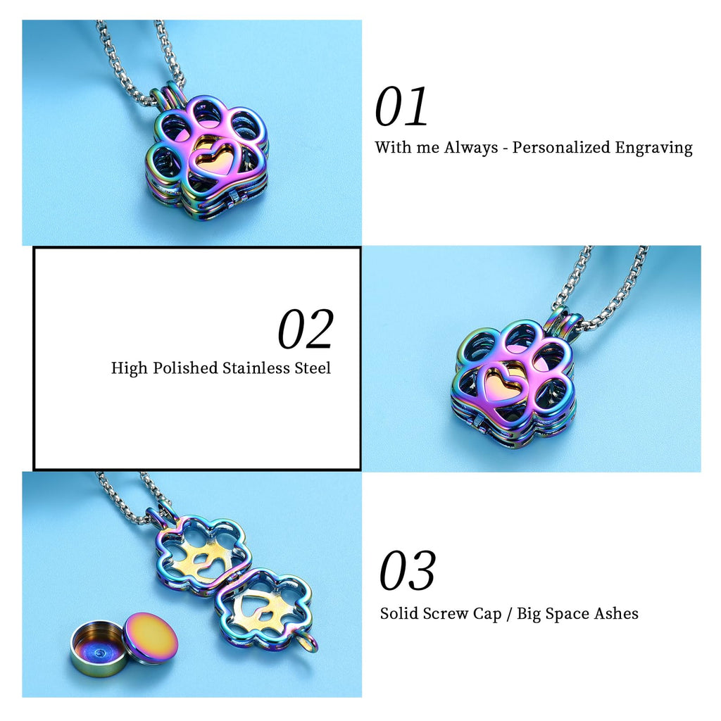 Oinsi Pet Cremation Jewelry For Ashes For Dog/Cat Paw Stainless Steel Memorial Locket Urn Necklace Inside Mini Case Keepsake Cremation Jewelry Women Men