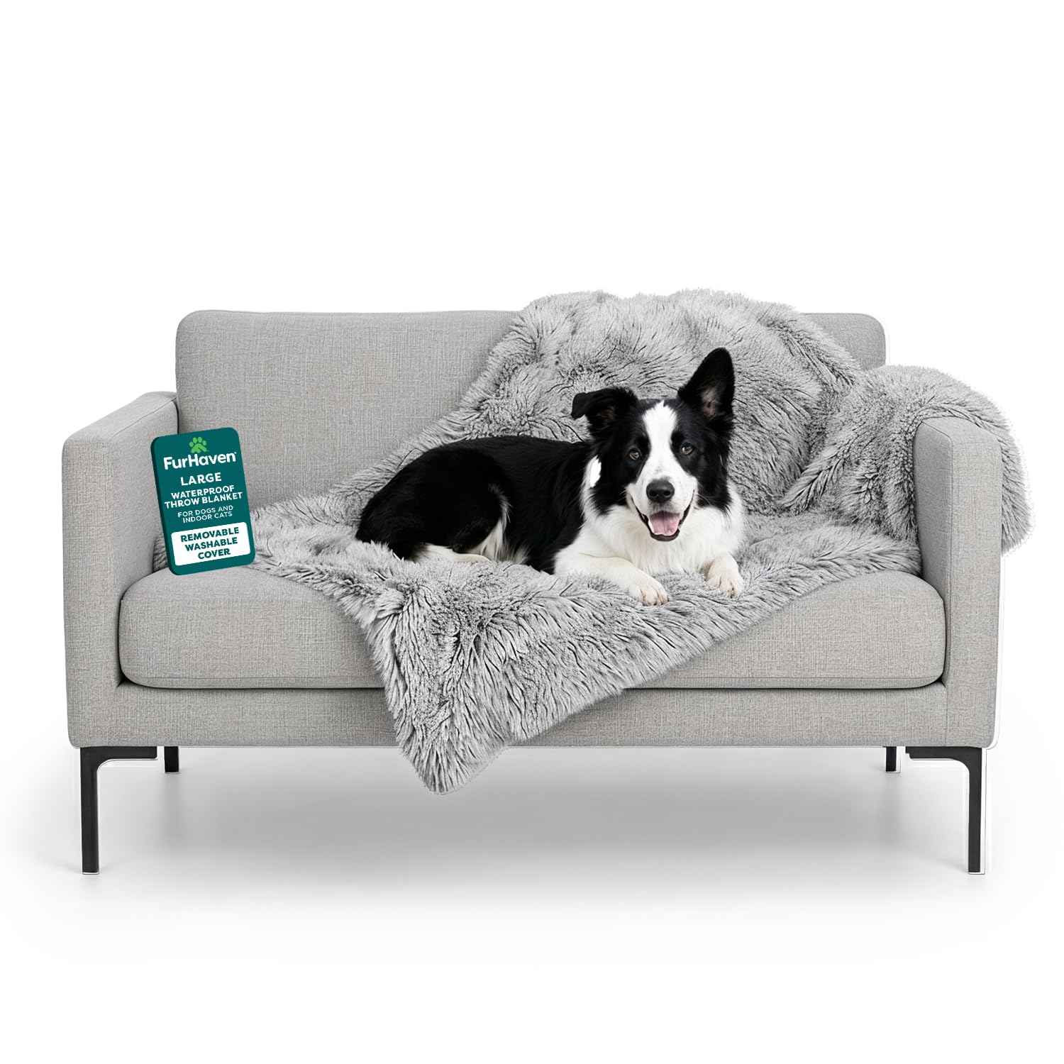 FurHaven Waterproof Throw Blanket for Dogs & Indoor Cats, Reversible Protective Pet Blanket, Extra Large, Long Faux Fur & Velvet, Driftwood