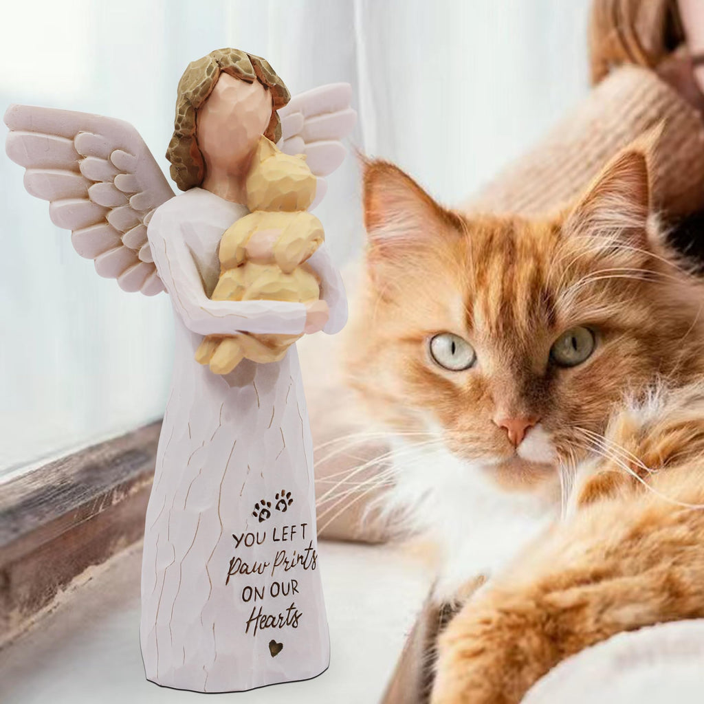BORLESTA Cat Memorial Gifts for Loss of Cat, Pet Loss Sympathy Gift, Pet Cat Remembrance Gifts, Cat Mom Gift for Cats Lovers, Cat Statue Hand-Painted Figurines Angel (Gray)
