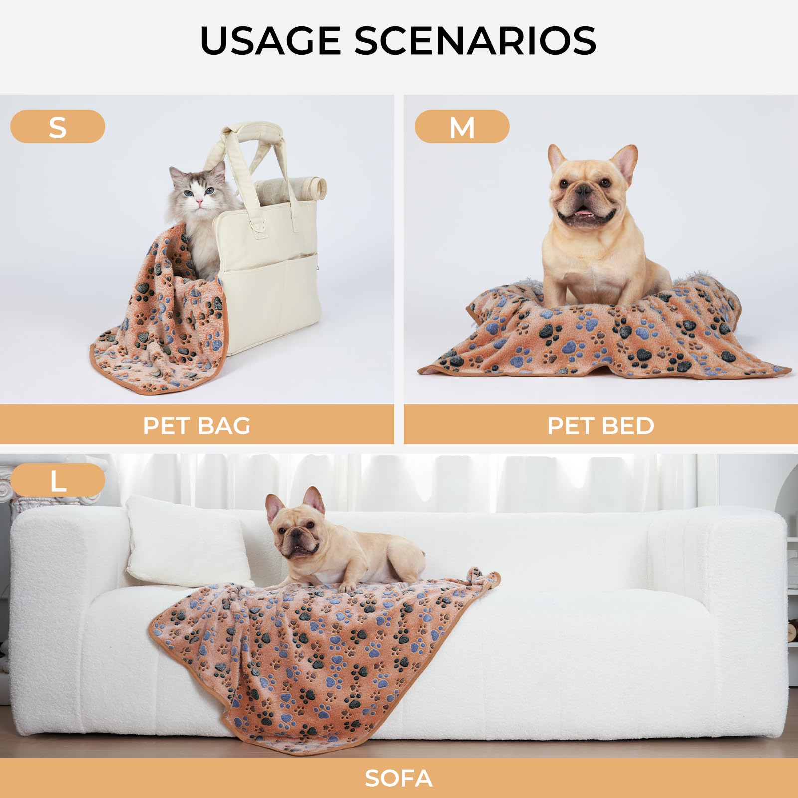 Luciphia 1 Pack 3 Cat Printed Fleece Pet Blankets Washable，Soft Warm Throw Covers for Crate Couch Bed，Cozy Puppy Essentials for Dogs and Cats，Purple/Grey/Khaki, Small (23x16 inch)