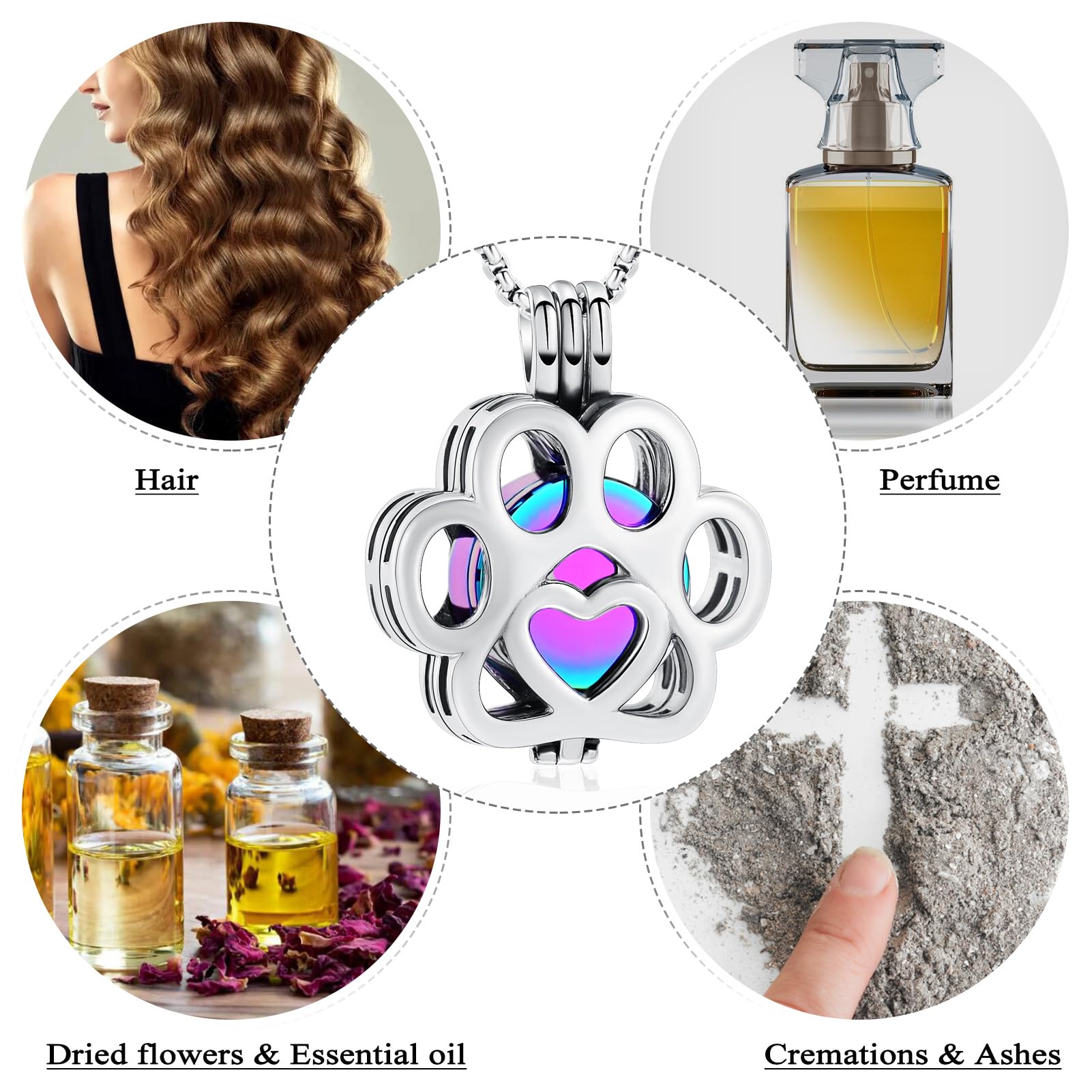 Oinsi Pet Cremation Jewelry For Ashes For Dog/Cat Paw Stainless Steel Memorial Locket Urn Necklace Inside Mini Case Keepsake Cremation Jewelry Women Men