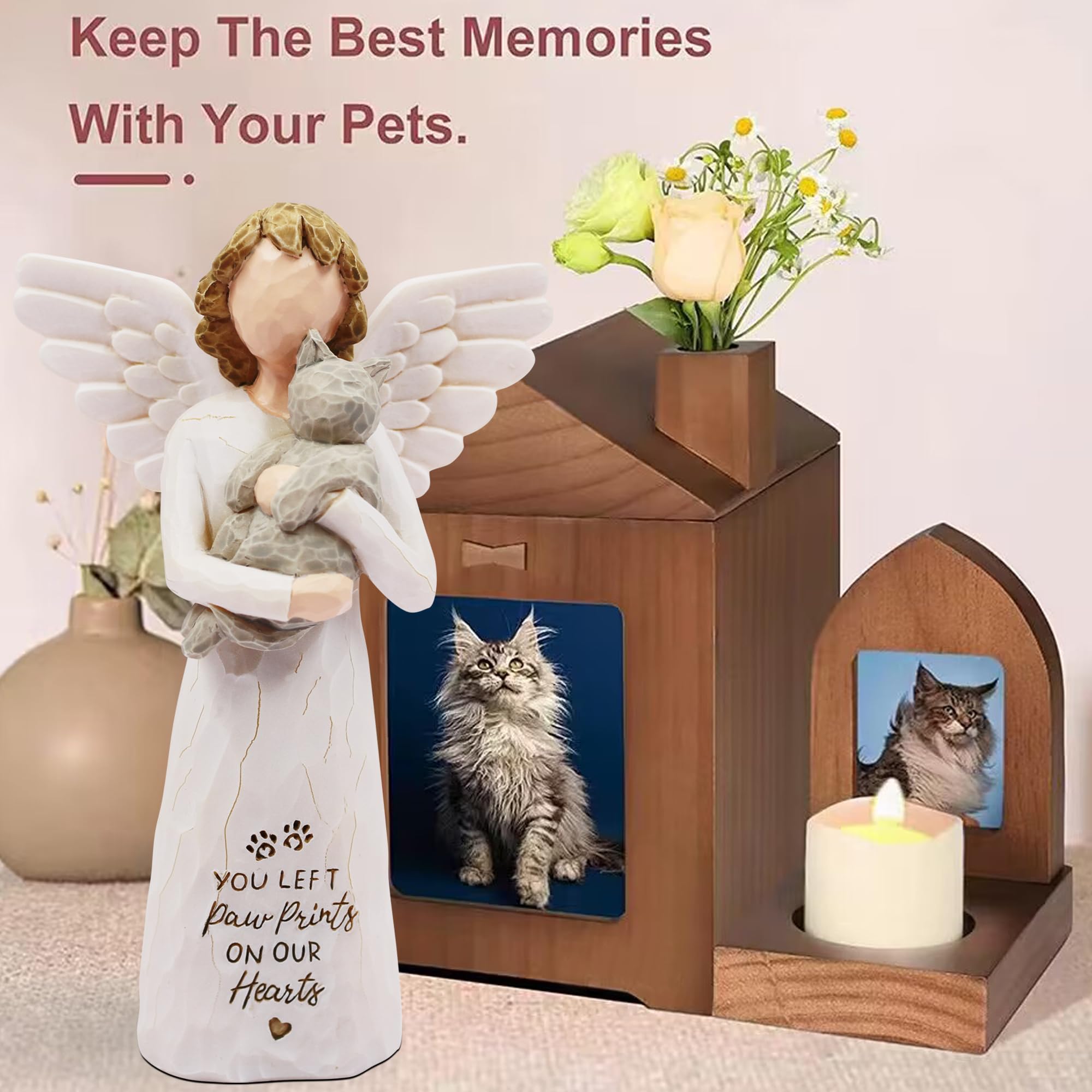 BORLESTA Cat Memorial Gifts for Loss of Cat, Pet Loss Sympathy Gift, Pet Cat Remembrance Gifts, Cat Mom Gift for Cats Lovers, Cat Statue Hand-Painted Figurines Angel (Gray)