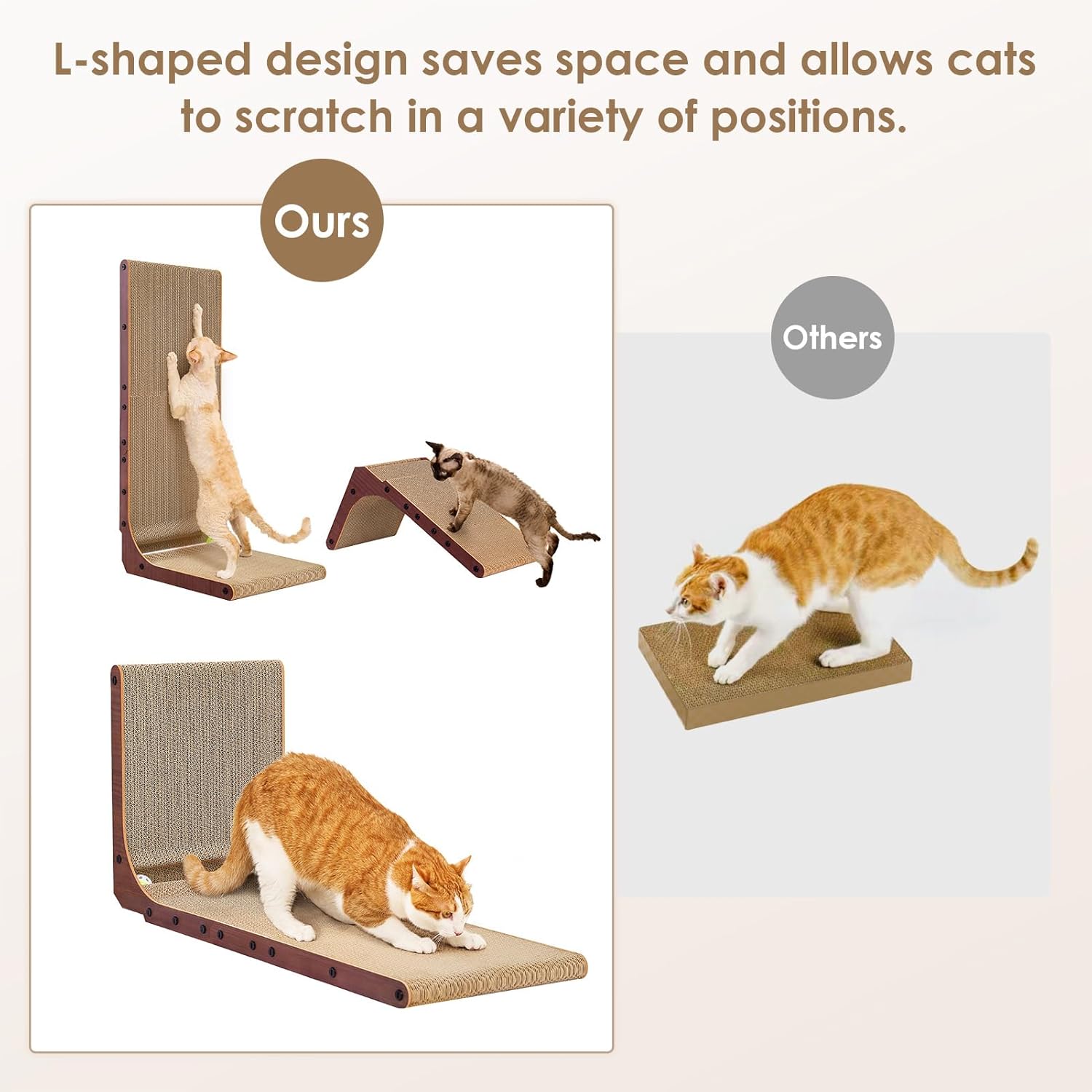 EHEYCIGA Cardboard Cat Scratcher for Indoor Cats, 26.8 Inch L Shaped Vertical Cat Scratching Board with Ball Cat Toy, Large Cat Scratcher Pad, Brown