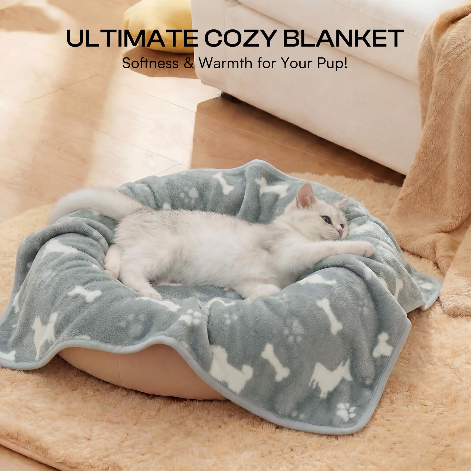Luciphia 1 Pack 3 Cat Printed Fleece Pet Blankets Washable，Soft Warm Throw Covers for Crate Couch Bed，Cozy Puppy Essentials for Dogs and Cats，Purple/Grey/Khaki, Small (23x16 inch)