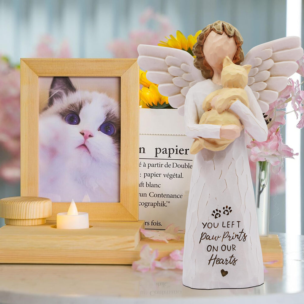 BORLESTA Cat Memorial Gifts for Loss of Cat, Pet Loss Sympathy Gift, Pet Cat Remembrance Gifts, Cat Mom Gift for Cats Lovers, Cat Statue Hand-Painted Figurines Angel (Gray)
