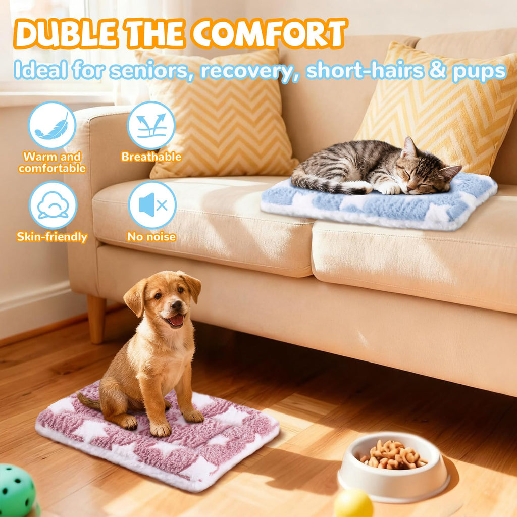 4 Pcs Self Warming Cat Bed, Self Heating Pet Mat for Kitten & Puppy, Soft Calming Cat Bed Mat Reflects Body Heat Warm Washable Pet Pad for Crates, Floors, Indoor, Outdoor(12.6×10 Inch)