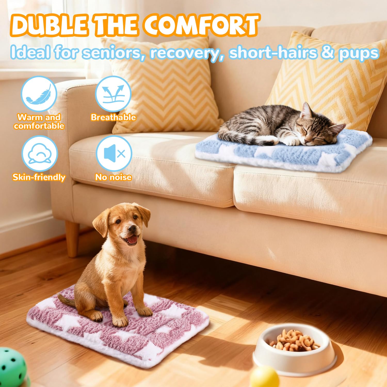 4 Pcs Self Warming Cat Bed, Self Heating Pet Mat for Kitten & Puppy, Soft Calming Cat Bed Mat Reflects Body Heat Warm Washable Pet Pad for Crates, Floors, Indoor, Outdoor(12.6×10 Inch)