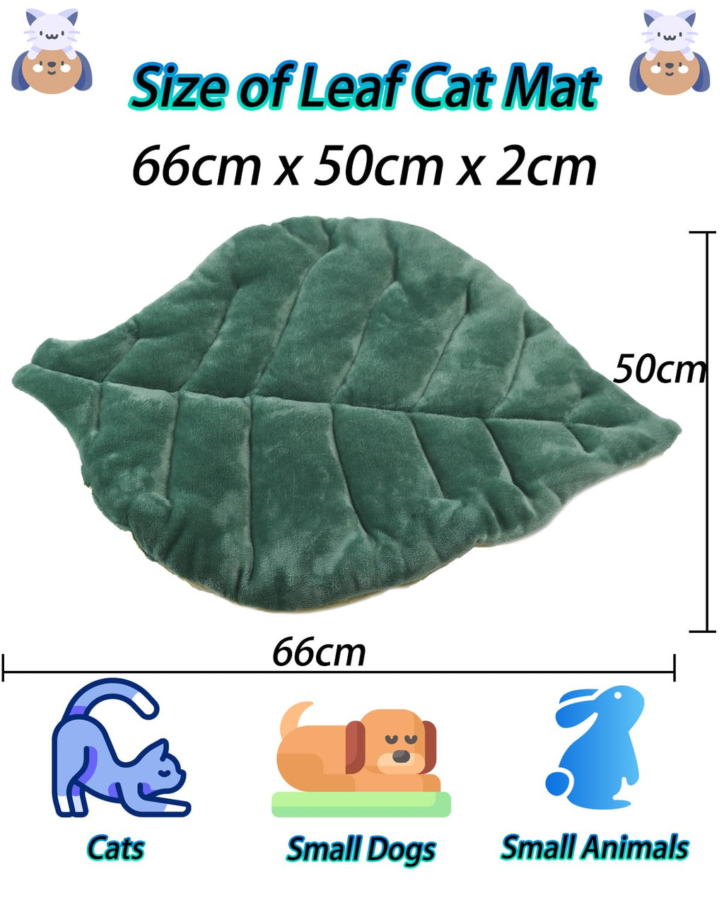 Cat Mat Self Warming Cat Bed 26"x20" Leaf Shaped Cotton Soft Warm Pet Pad Blanket for Indoor Bed Couch Sofa Floors Cat and Dog (Green)