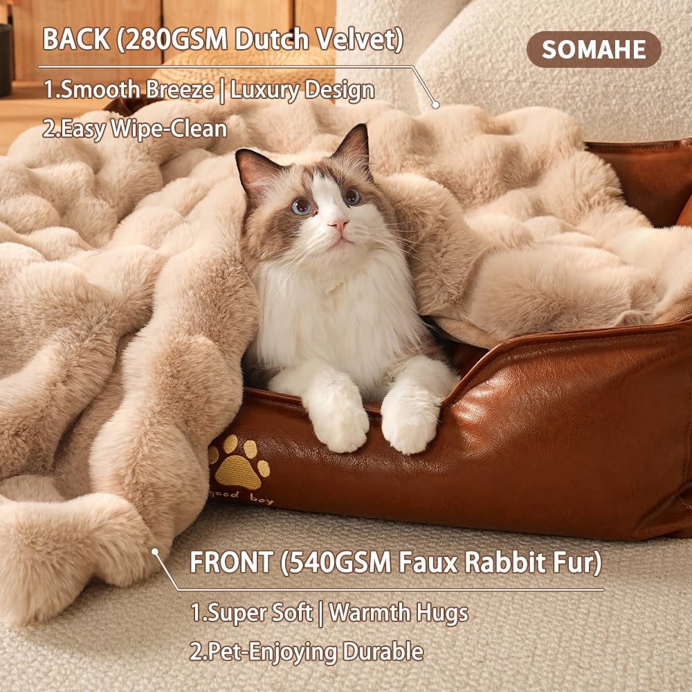 SOMAHE Self-Warming Cat Blanket, Dual-Side Plush Sherpa Throw with Anti-Static, Snuggle Mat for Kittens & Cats, Cozy Bed Topper for Windowsills & Couches, Machine Washable & Dryable, 21x18 Inch Gray