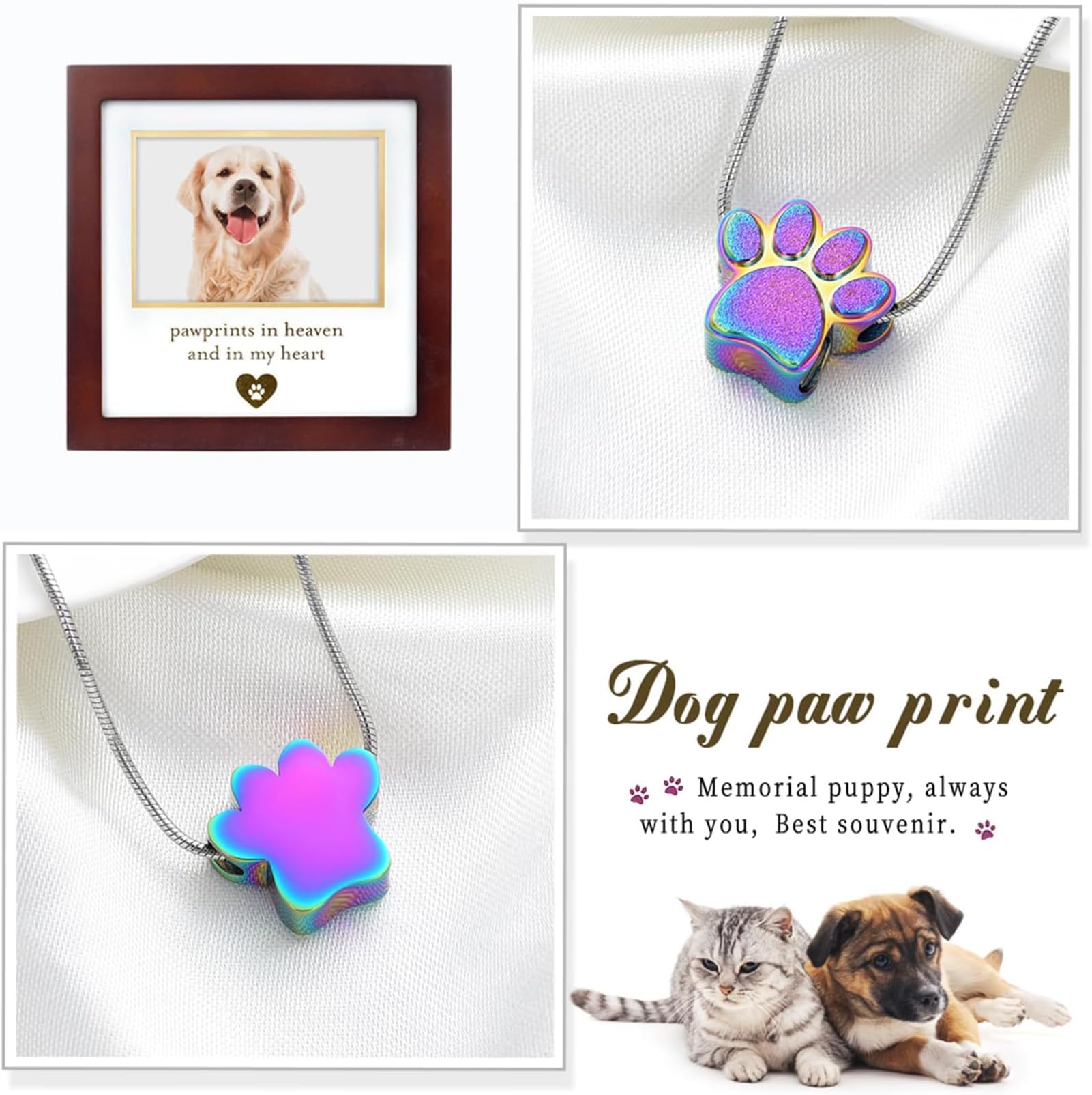 zeqingjw Pet Cremation Jewelry for Ashes Pendant Paw Print Pet Heart Urn Necklace Memorial Keepsake Jewelry for Pet/Dog's/Cat's Ashes