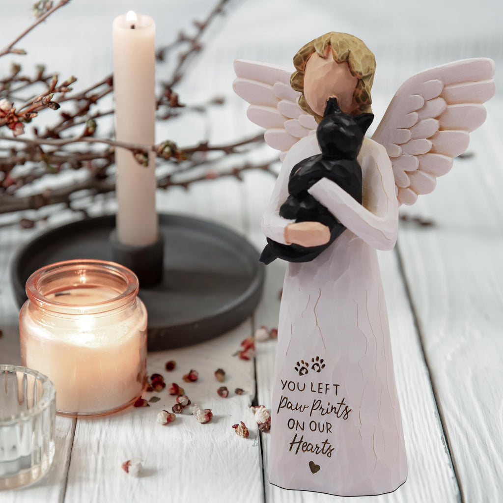 BORLESTA Cat Memorial Gifts for Loss of Cat, Pet Loss Sympathy Gift, Pet Cat Remembrance Gifts, Cat Mom Gift for Cats Lovers, Cat Statue Hand-Painted Figurines Angel (Gray)