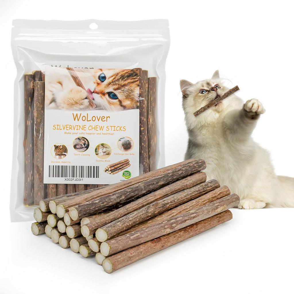 WoLover Silvervine Sticks for Cats, Natural Catnip Matatabi Chew Sticks Teeth Molar Chew Toys for Cat Kitten Kitty (at Least 12 PCS)