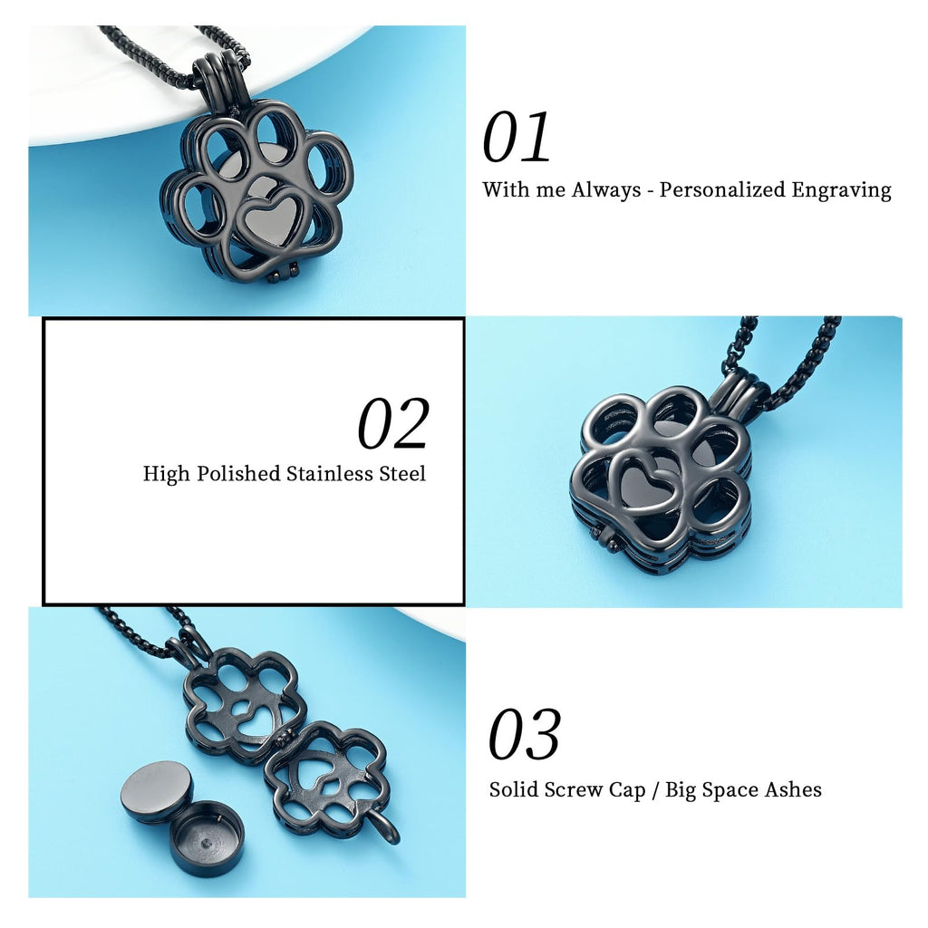 Oinsi Pet Cremation Jewelry For Ashes For Dog/Cat Paw Stainless Steel Memorial Locket Urn Necklace Inside Mini Case Keepsake Cremation Jewelry Women Men