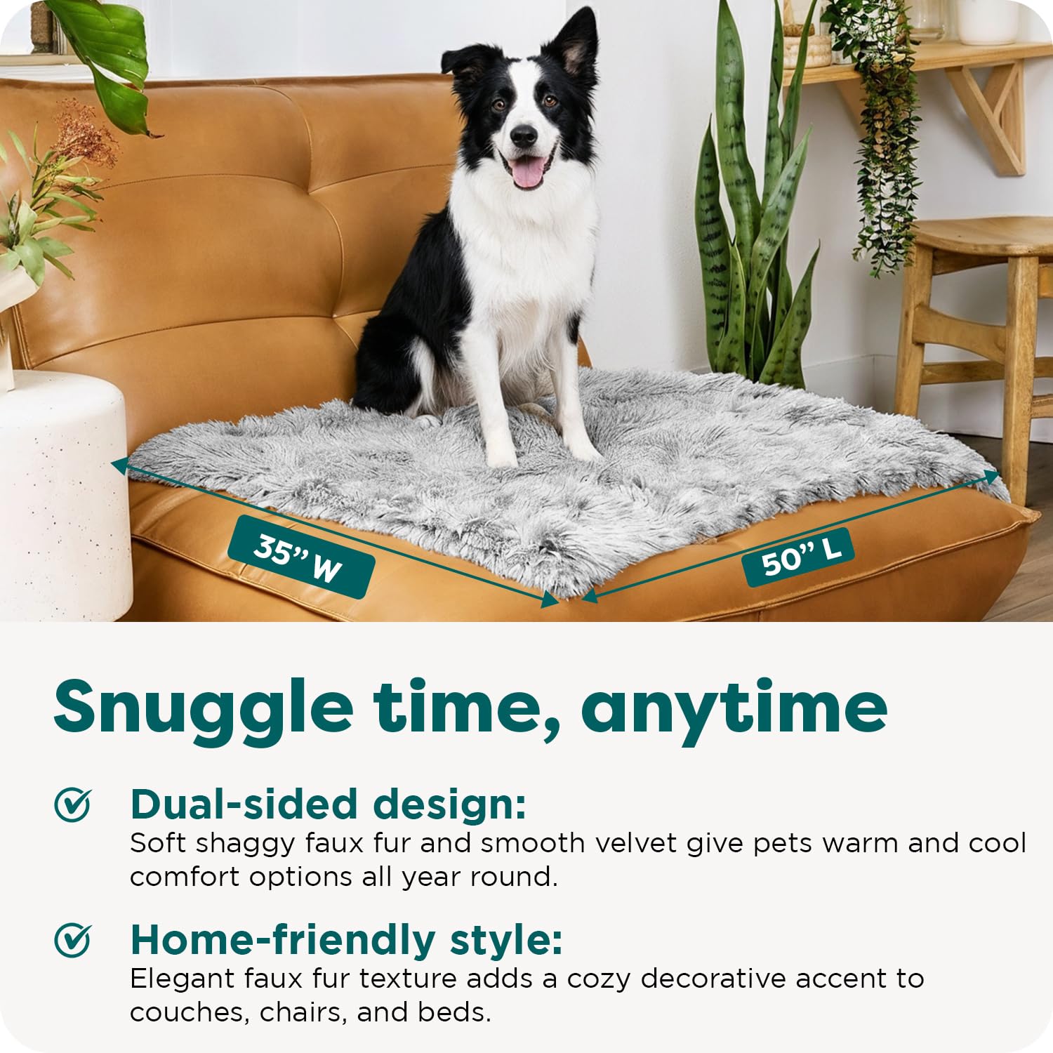 FurHaven Waterproof Throw Blanket for Dogs & Indoor Cats, Reversible Protective Pet Blanket, Extra Large, Long Faux Fur & Velvet, Driftwood