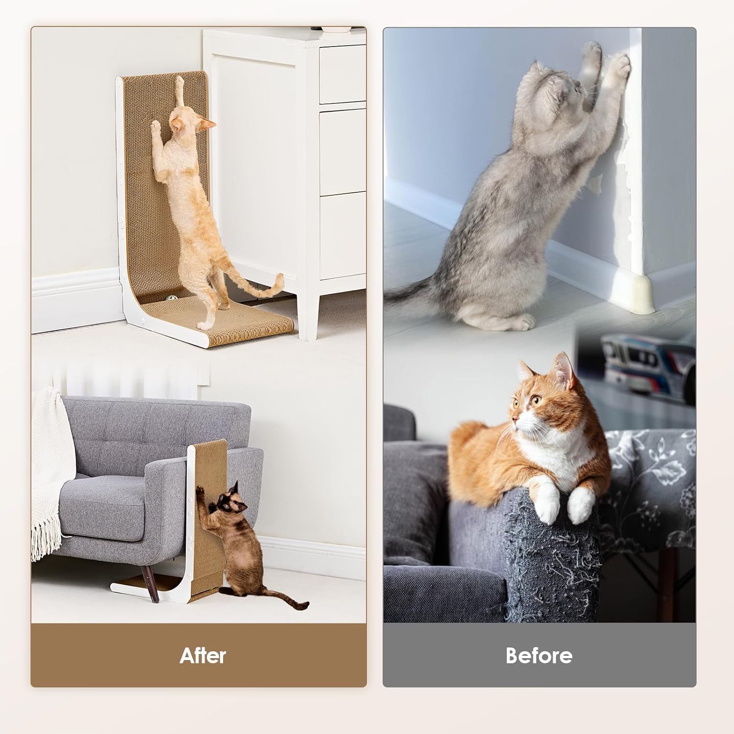 EHEYCIGA Cardboard Cat Scratcher for Indoor Cats, 26.8 Inch L Shaped Vertical Cat Scratching Board with Ball Cat Toy, Large Cat Scratcher Pad, Brown