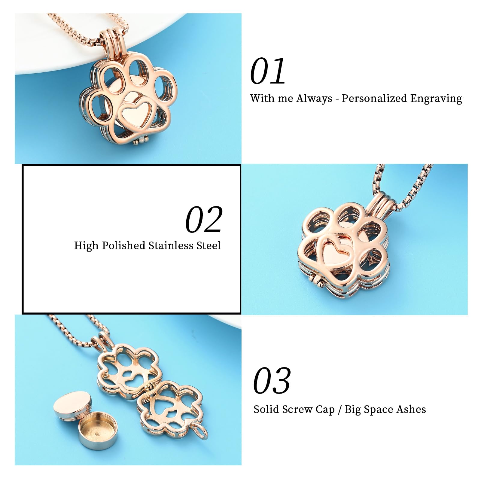 Oinsi Pet Cremation Jewelry For Ashes For Dog/Cat Paw Stainless Steel Memorial Locket Urn Necklace Inside Mini Case Keepsake Cremation Jewelry Women Men