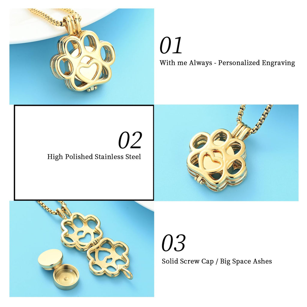 Oinsi Pet Cremation Jewelry For Ashes For Dog/Cat Paw Stainless Steel Memorial Locket Urn Necklace Inside Mini Case Keepsake Cremation Jewelry Women Men