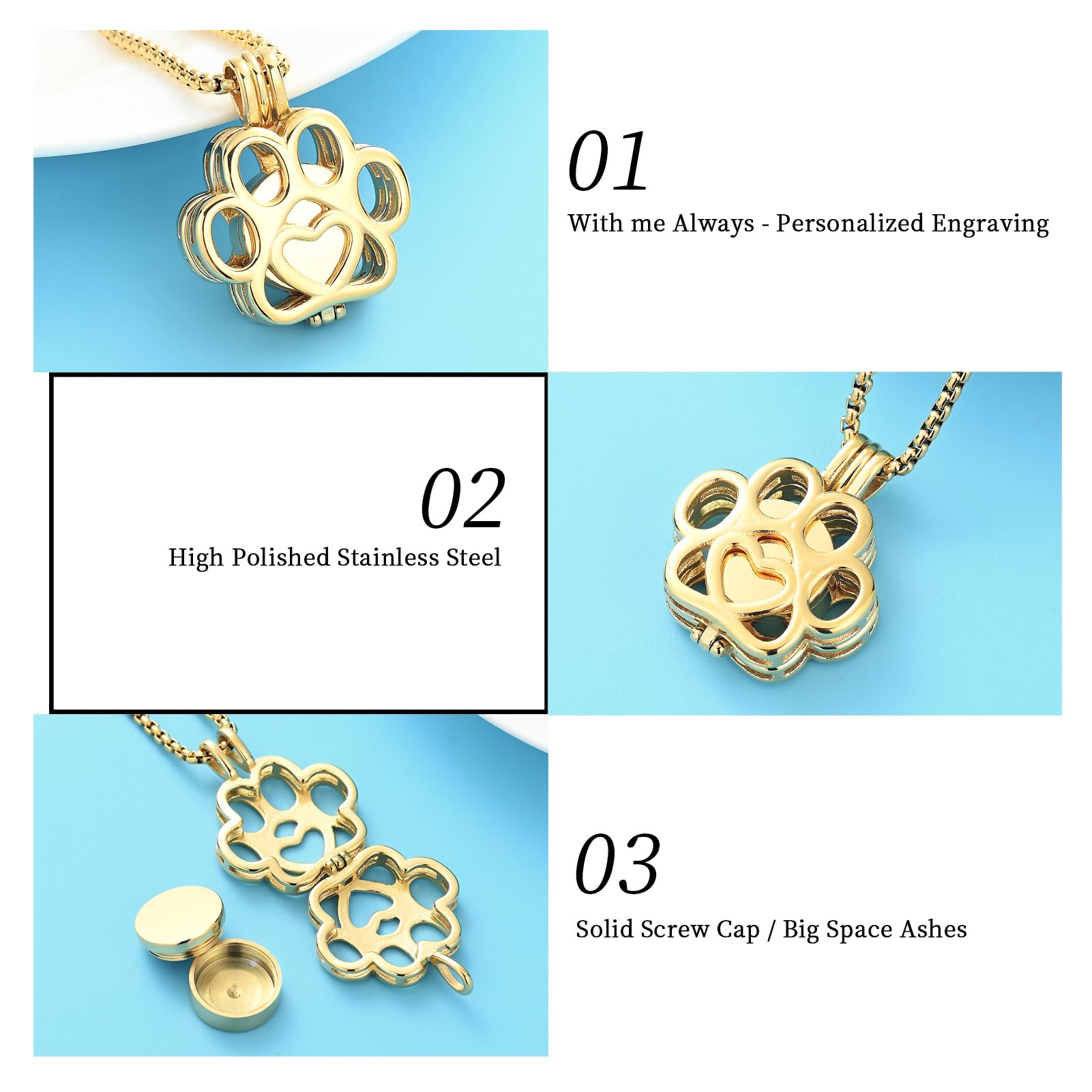 Oinsi Pet Cremation Jewelry For Ashes For Dog/Cat Paw Stainless Steel Memorial Locket Urn Necklace Inside Mini Case Keepsake Cremation Jewelry Women Men