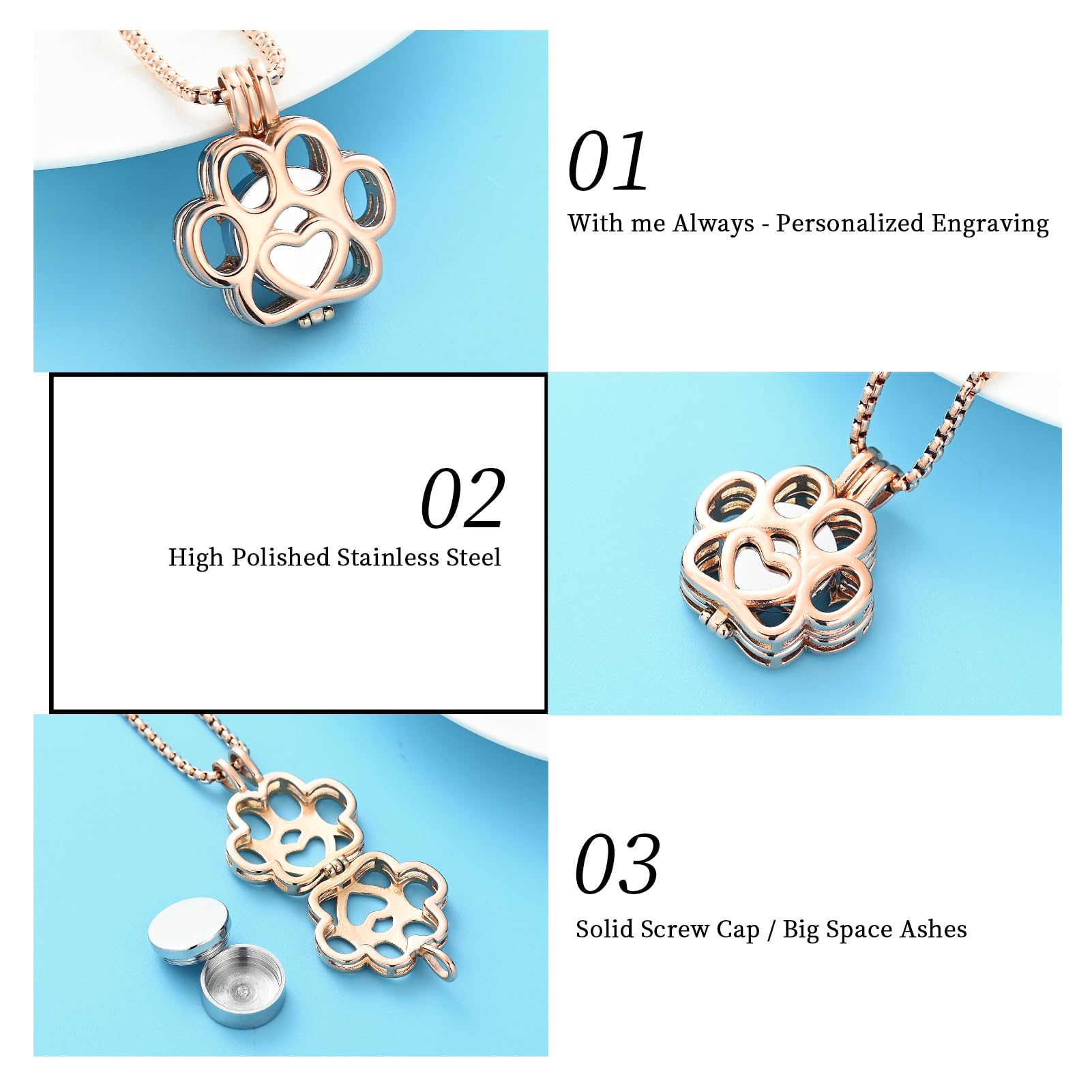 Oinsi Pet Cremation Jewelry For Ashes For Dog/Cat Paw Stainless Steel Memorial Locket Urn Necklace Inside Mini Case Keepsake Cremation Jewelry Women Men