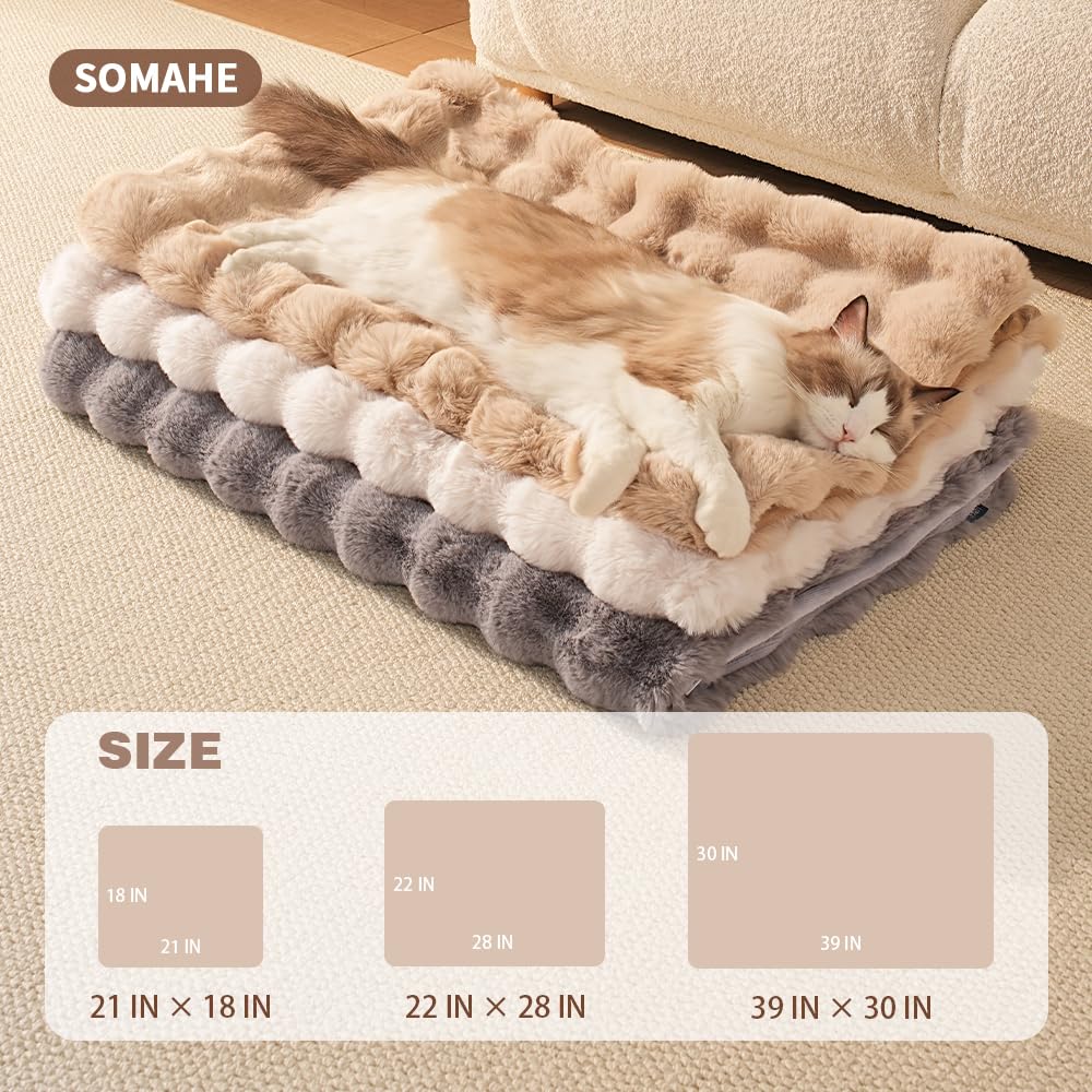 SOMAHE Self-Warming Cat Blanket, Dual-Side Plush Sherpa Throw with Anti-Static, Snuggle Mat for Kittens & Cats, Cozy Bed Topper for Windowsills & Couches, Machine Washable & Dryable, 21x18 Inch Gray