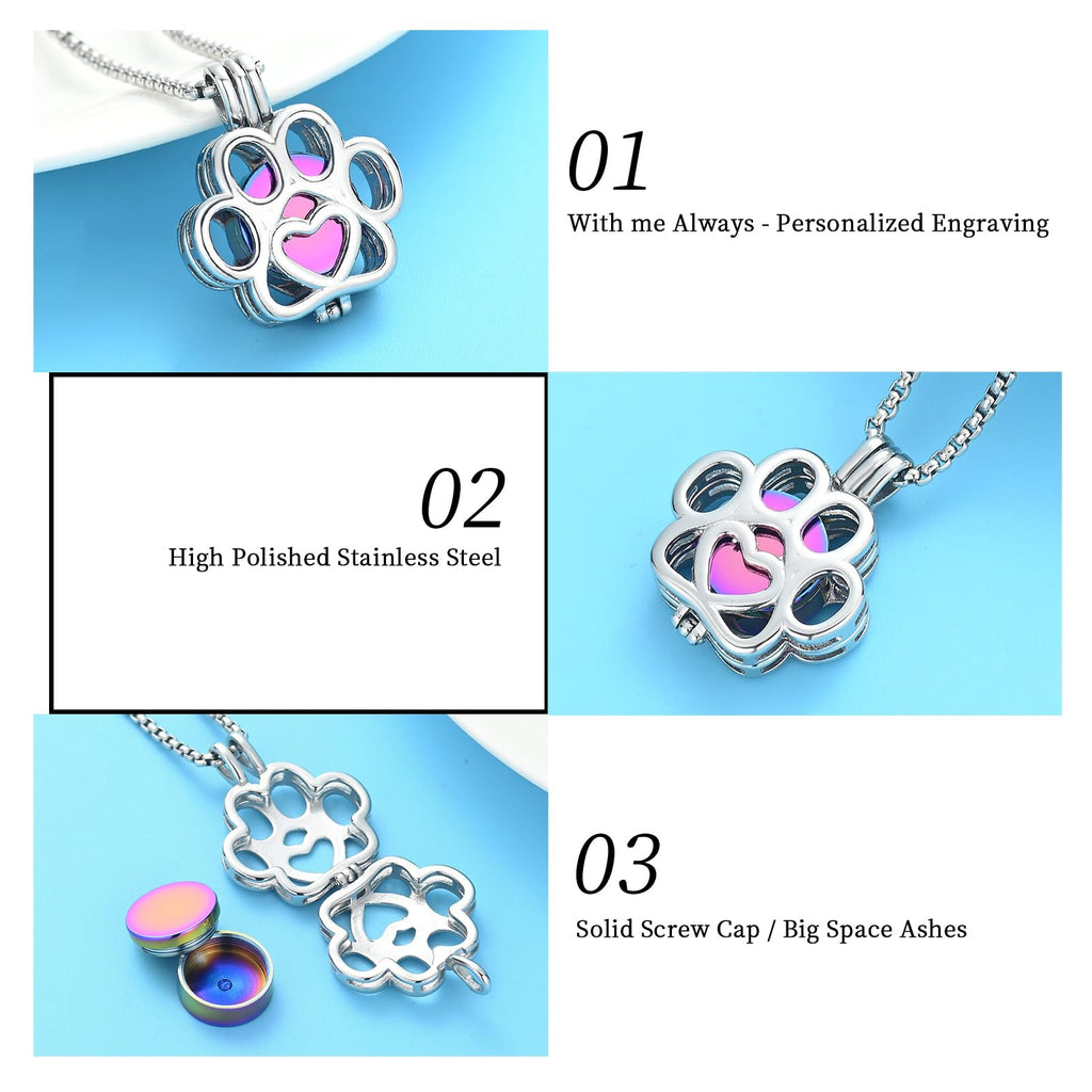 Oinsi Pet Cremation Jewelry For Ashes For Dog/Cat Paw Stainless Steel Memorial Locket Urn Necklace Inside Mini Case Keepsake Cremation Jewelry Women Men