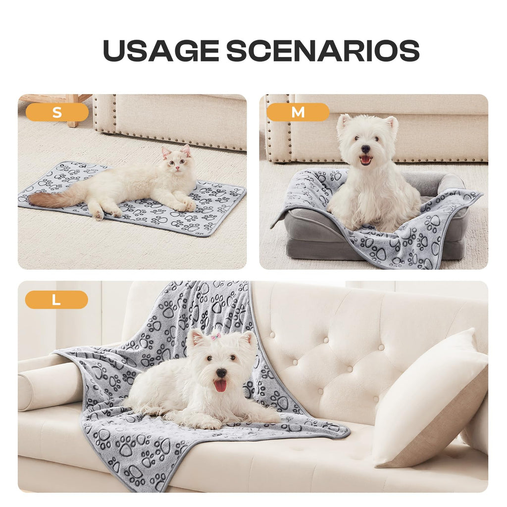 Luciphia 1 Pack 3 Cat Printed Fleece Pet Blankets Washable，Soft Warm Throw Covers for Crate Couch Bed，Cozy Puppy Essentials for Dogs and Cats，Purple/Grey/Khaki, Small (23x16 inch)
