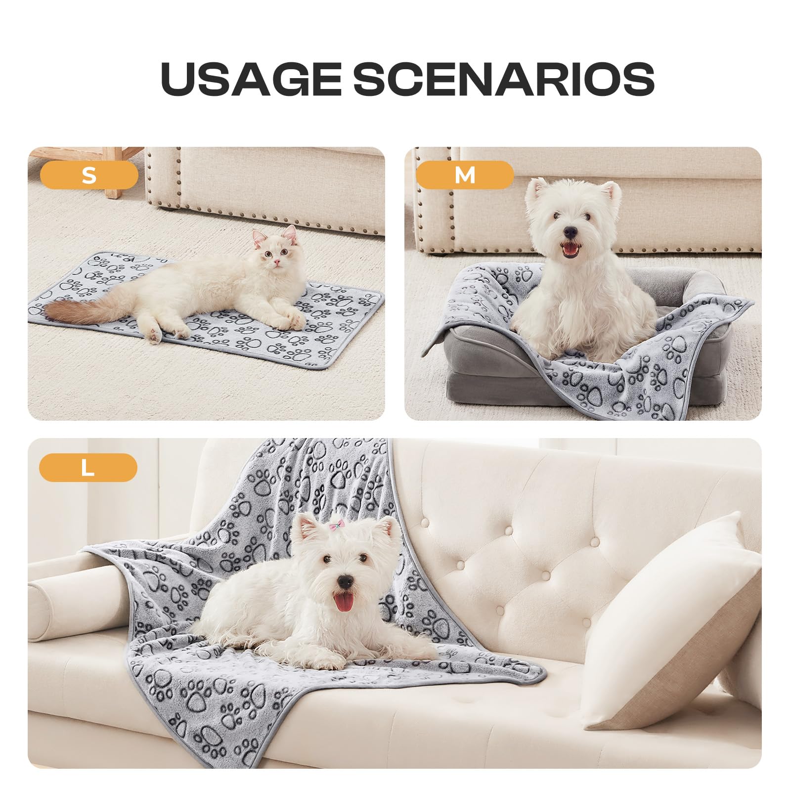 Luciphia 1 Pack 3 Cat Printed Fleece Pet Blankets Washable，Soft Warm Throw Covers for Crate Couch Bed，Cozy Puppy Essentials for Dogs and Cats，Purple/Grey/Khaki, Small (23x16 inch)