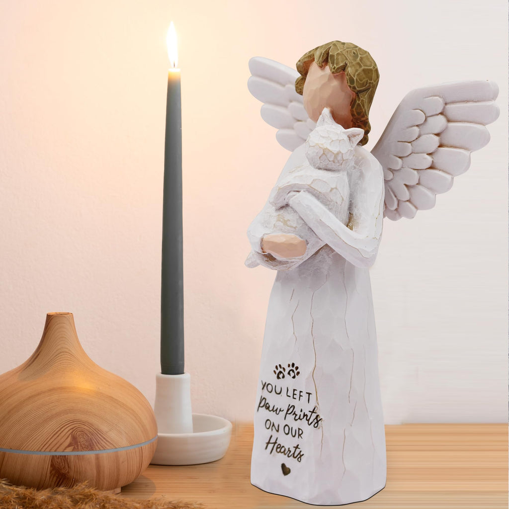 BORLESTA Cat Memorial Gifts for Loss of Cat, Pet Loss Sympathy Gift, Pet Cat Remembrance Gifts, Cat Mom Gift for Cats Lovers, Cat Statue Hand-Painted Figurines Angel (Gray)