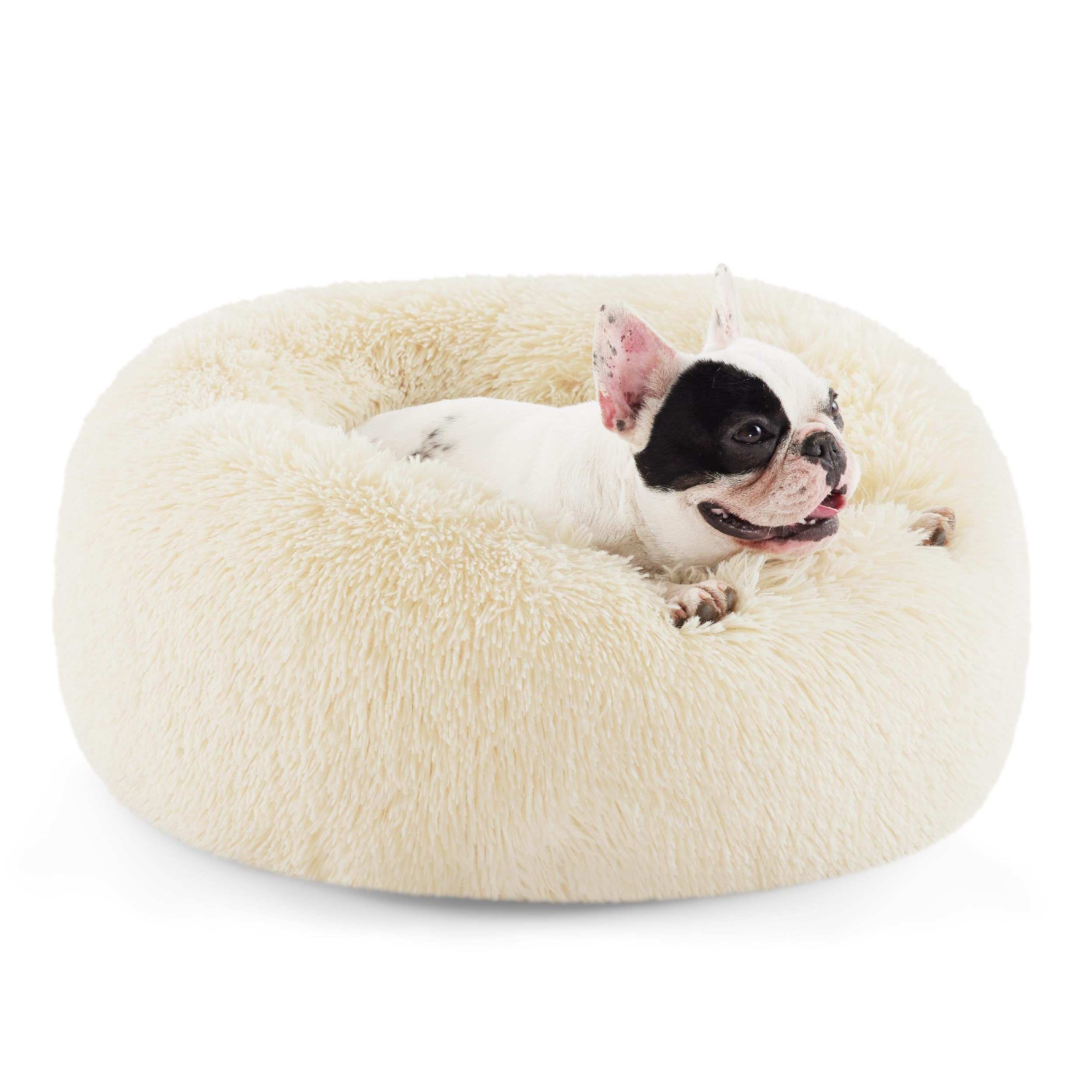 Bedsure Calming Dog Bed for Small Dogs - Donut Washable Small Puppy Bed, 23 inches Anti-Slip Round Fluffy Plush Faux Fur Large Cat Bed, Fits up to 25 lbs Pets, Camel