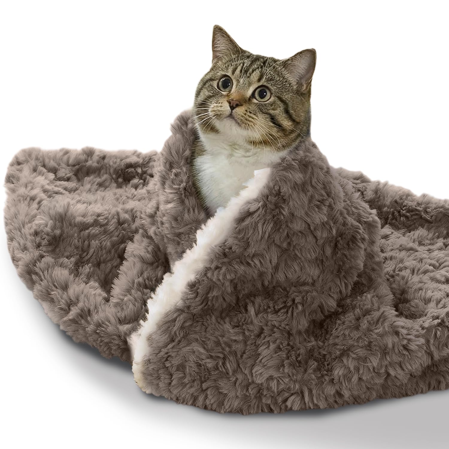 Cat Blanket for Indoor Cats - Ultra Thick 460GSM Faux Rabbit Fur & 260GSM Sherpa, Small Pet Throw for Carrier, Crate & Couch Protection, Soft Thermal Kitten Bedding, 21"x18" Grey