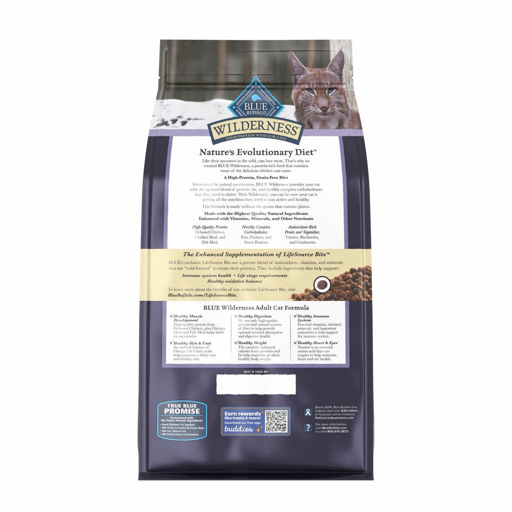 Blue Buffalo Wilderness Nature's Evolutionary Diet High-Protein, Grain-Free Natural Dry Food for Adult Cats, Chicken, 4-lb. Bag