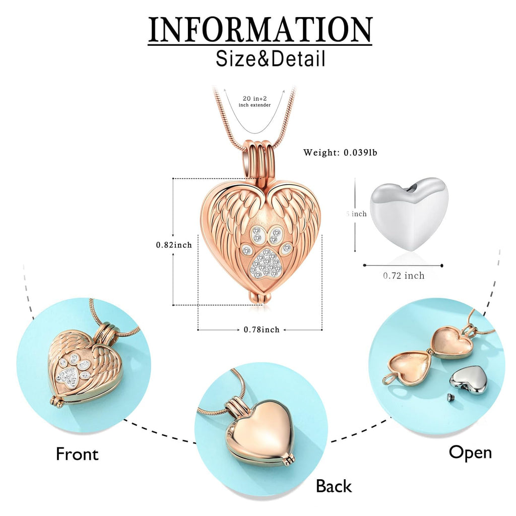 zeqingjw Pet Cremation Jewelry for Ashes Pendant Paw Print Pet Heart Urn Necklace Memorial Keepsake Jewelry for Pet/Dog's/Cat's Ashes