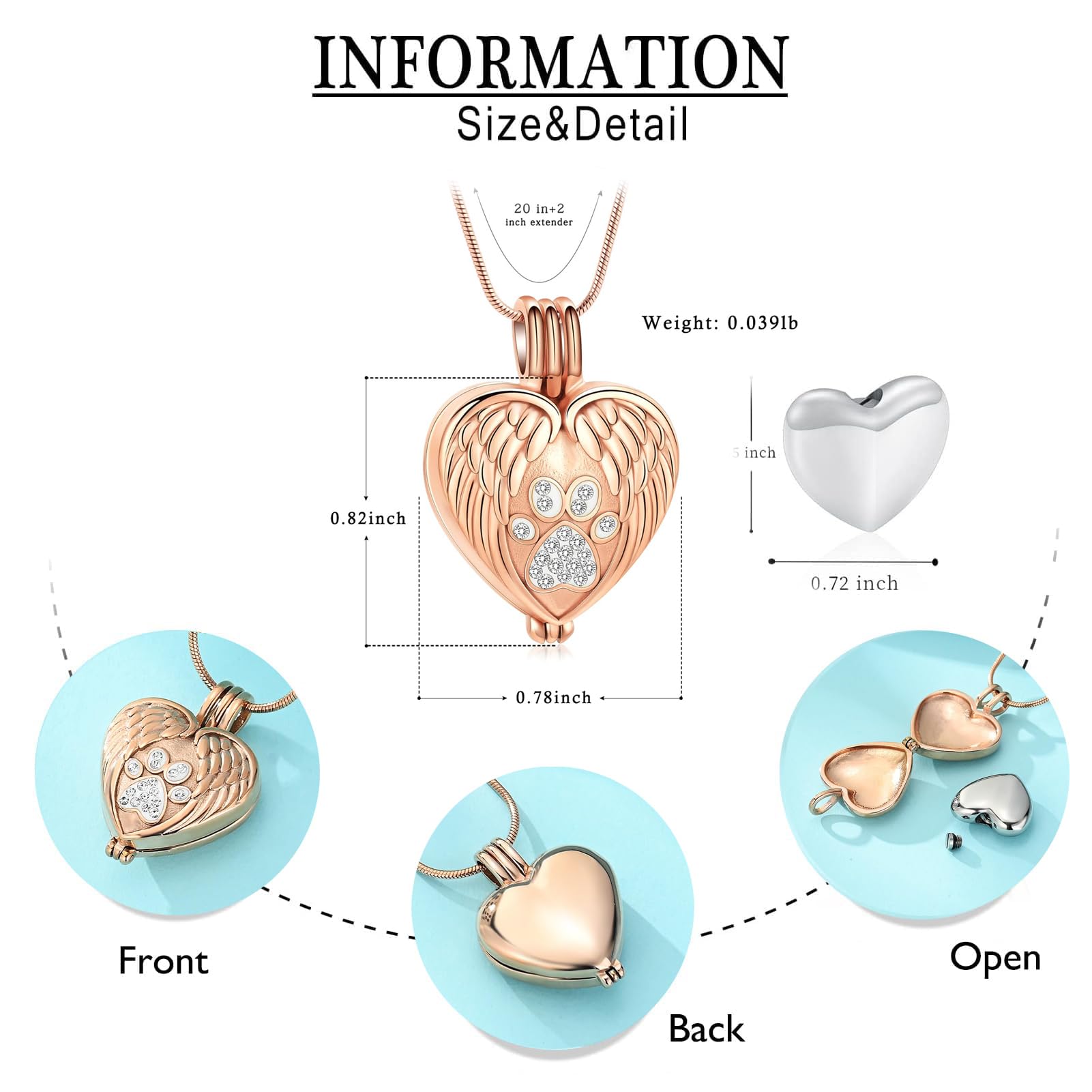 zeqingjw Pet Cremation Jewelry for Ashes Pendant Paw Print Pet Heart Urn Necklace Memorial Keepsake Jewelry for Pet/Dog's/Cat's Ashes