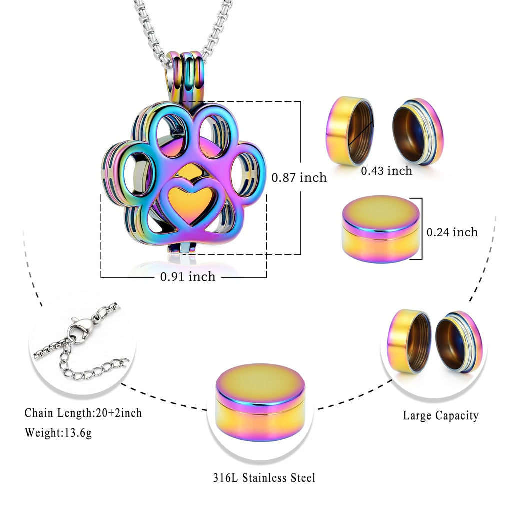 Oinsi Pet Cremation Jewelry For Ashes For Dog/Cat Paw Stainless Steel Memorial Locket Urn Necklace Inside Mini Case Keepsake Cremation Jewelry Women Men