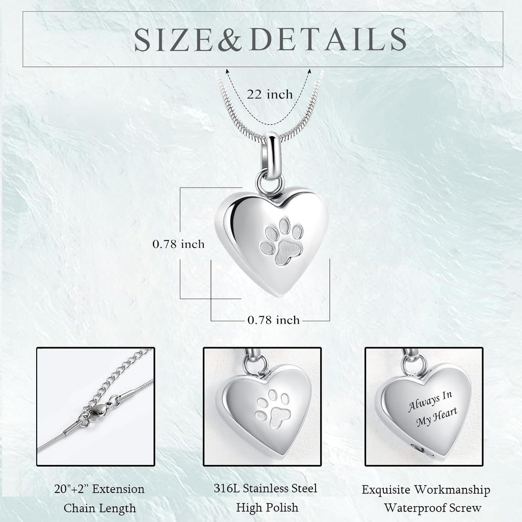 zeqingjw Pet Cremation Jewelry for Ashes Pendant Paw Print Pet Heart Urn Necklace Memorial Keepsake Jewelry for Pet/Dog's/Cat's Ashes