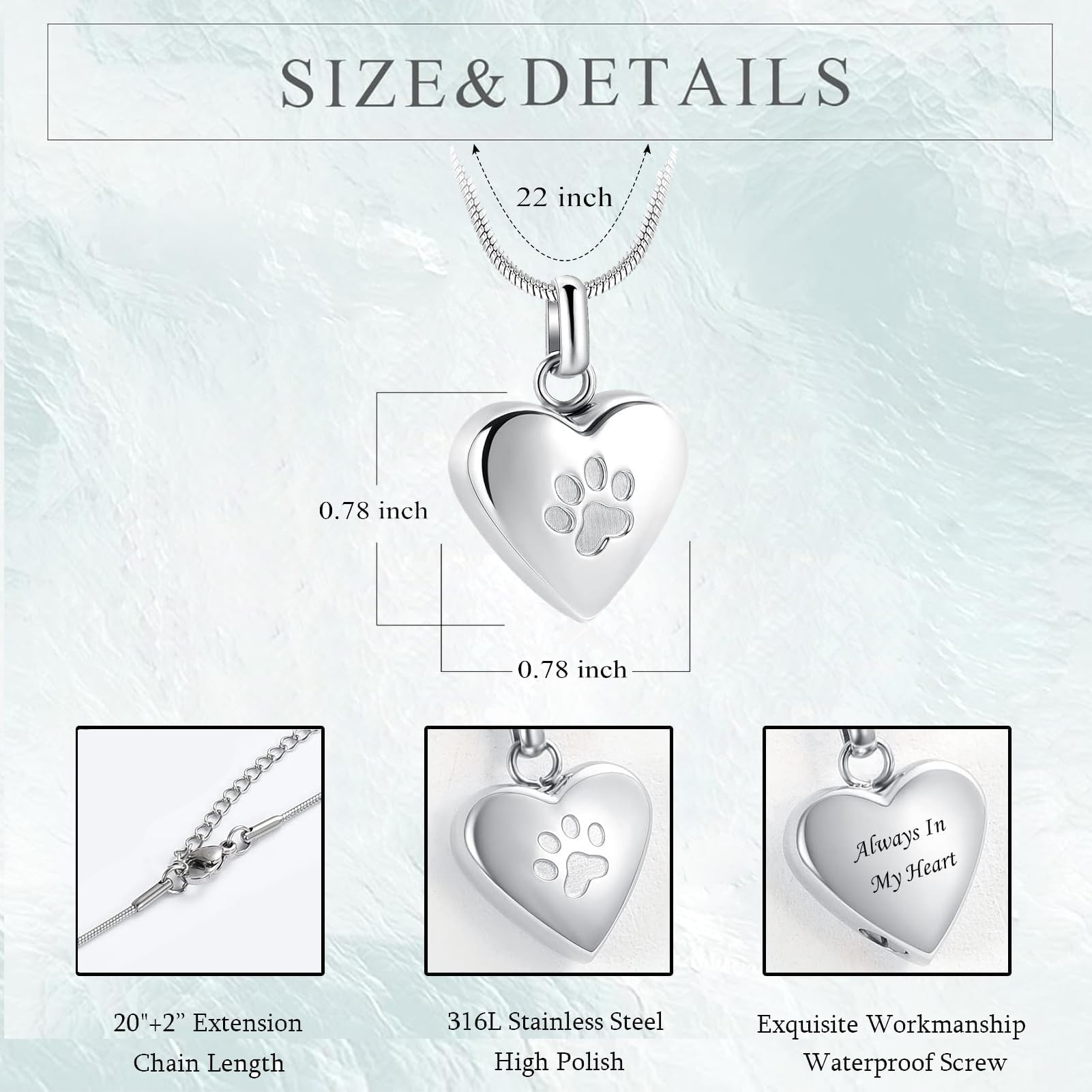 zeqingjw Pet Cremation Jewelry for Ashes Pendant Paw Print Pet Heart Urn Necklace Memorial Keepsake Jewelry for Pet/Dog's/Cat's Ashes