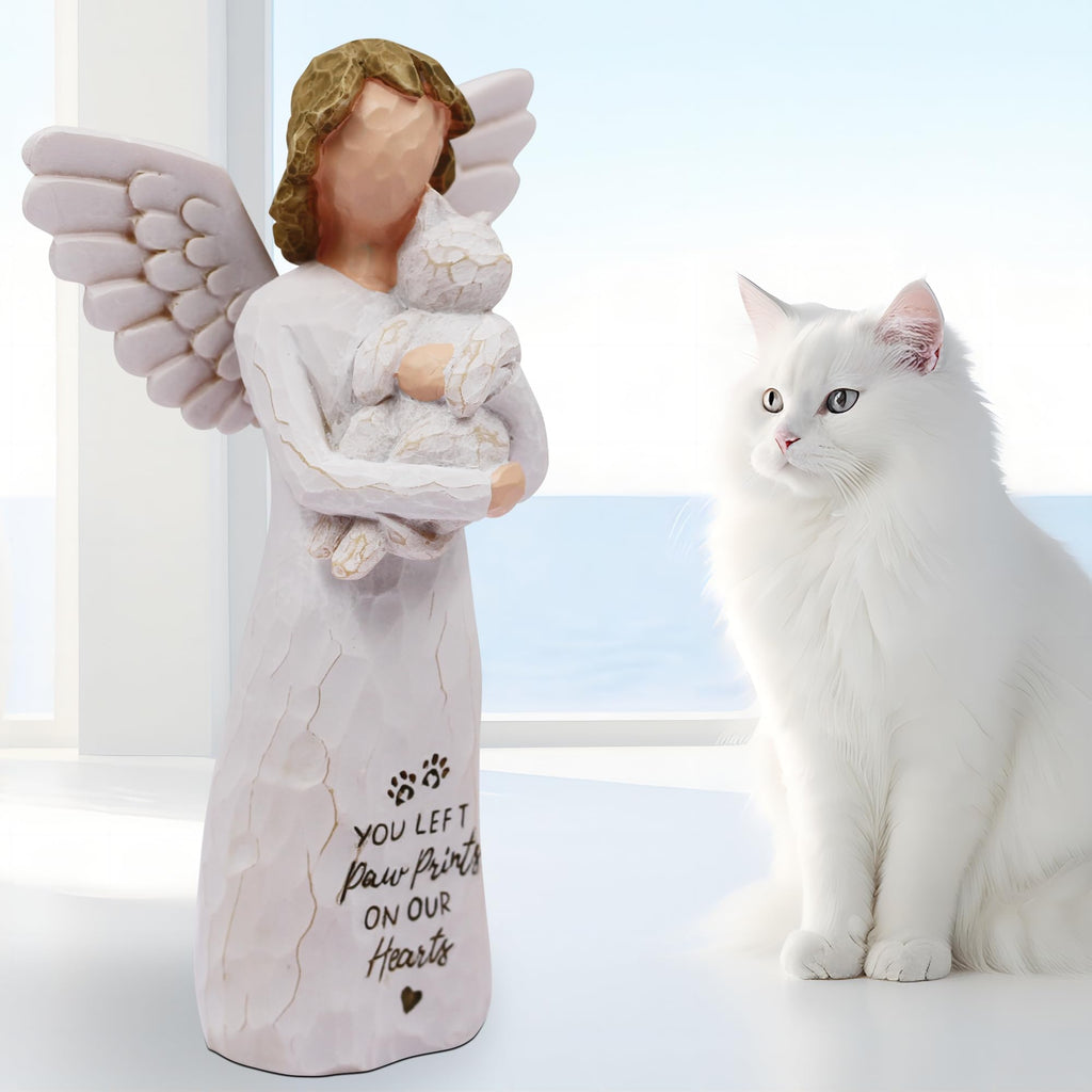 BORLESTA Cat Memorial Gifts for Loss of Cat, Pet Loss Sympathy Gift, Pet Cat Remembrance Gifts, Cat Mom Gift for Cats Lovers, Cat Statue Hand-Painted Figurines Angel (Gray)