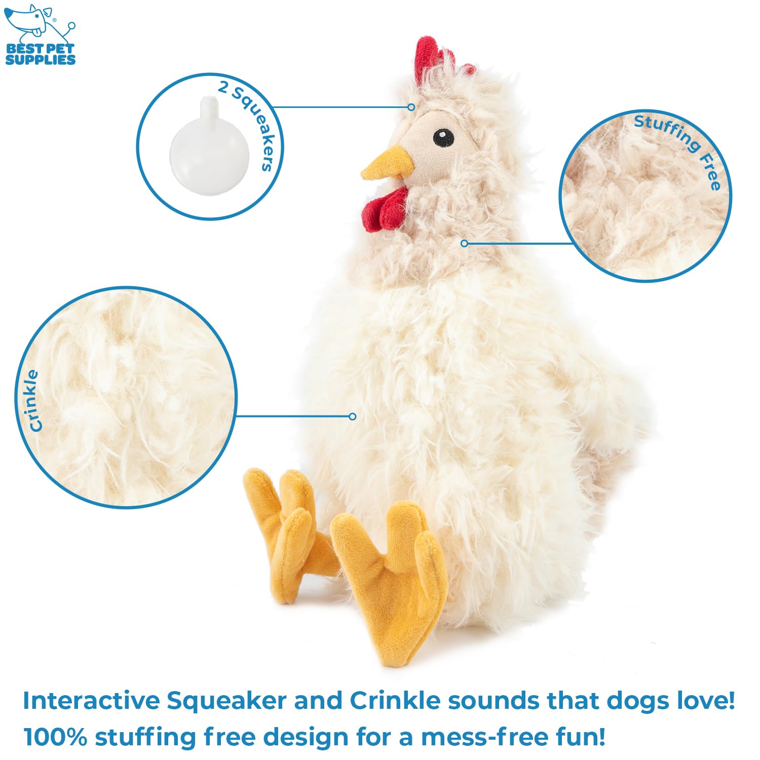 Best Pet Supplies Interactive Squeaky Dog Chew Toy, Ideal Dog Toys for Chewers, Small, Medium & Large Dogs, and Fetch Lovers - Crinkle Duck (Yellow), Large
