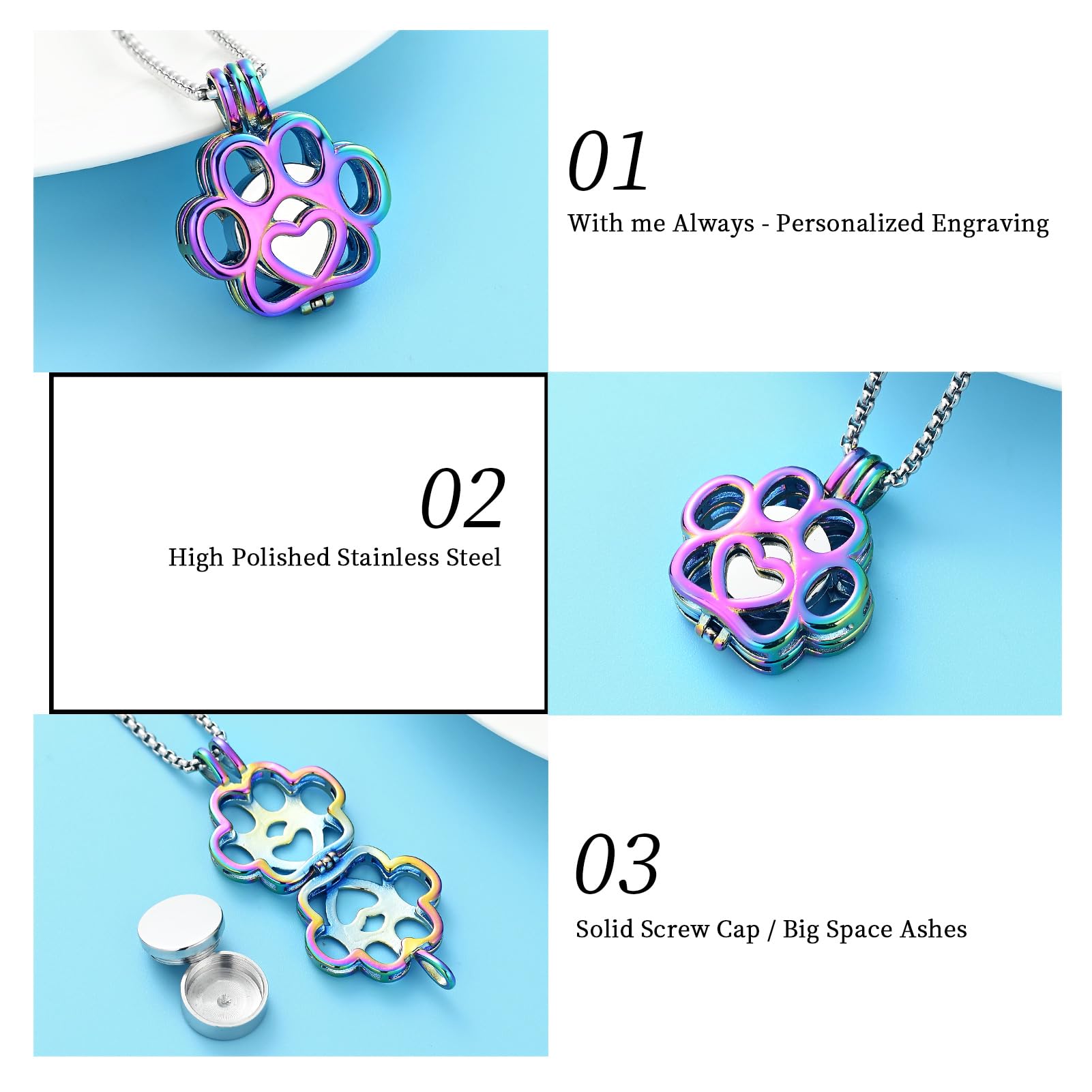 Oinsi Pet Cremation Jewelry For Ashes For Dog/Cat Paw Stainless Steel Memorial Locket Urn Necklace Inside Mini Case Keepsake Cremation Jewelry Women Men