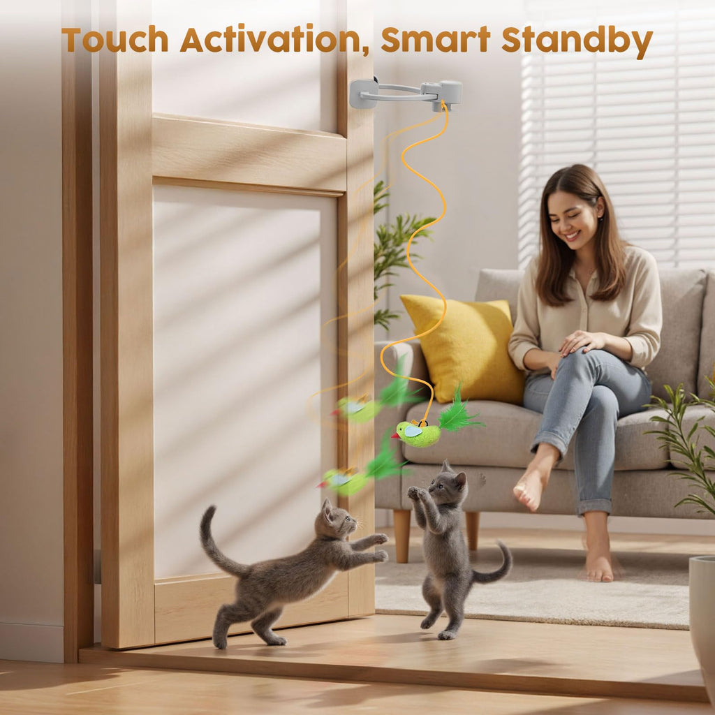 Interactive Cat Toys for Indoor Cats: Automatic Flying Bird Feather Wand Chase Exercise Enrichment Stimulation, USB Rechargeable Durable Safe Hanging Toy for Bored Kittens Adult Multi Cat Households